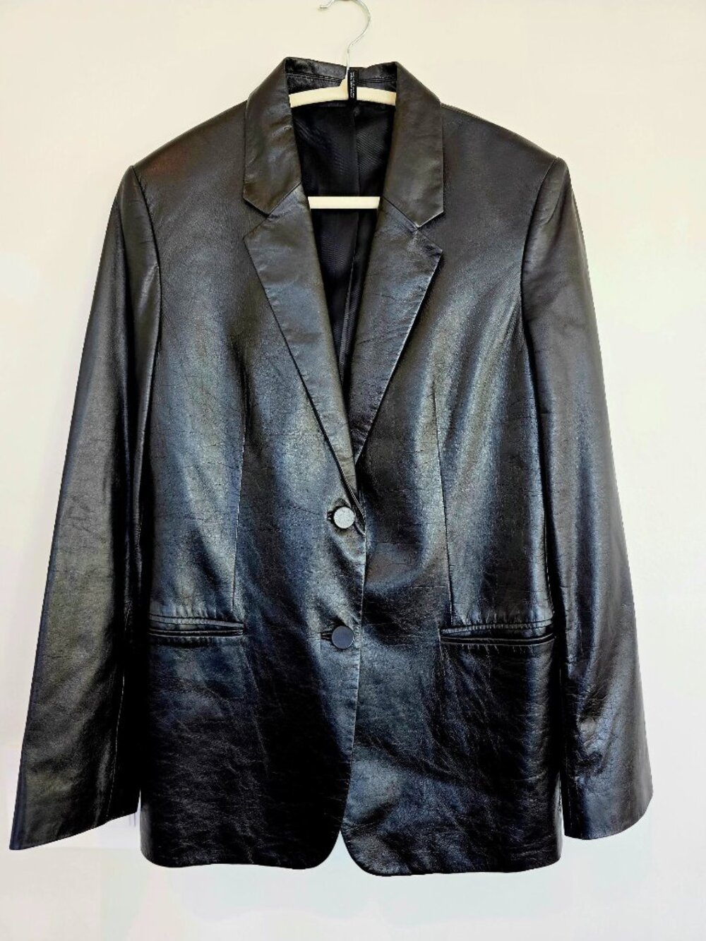 Helmut Lang Black Leather Two-Button Blazer Jacket Size 8 Never Worn